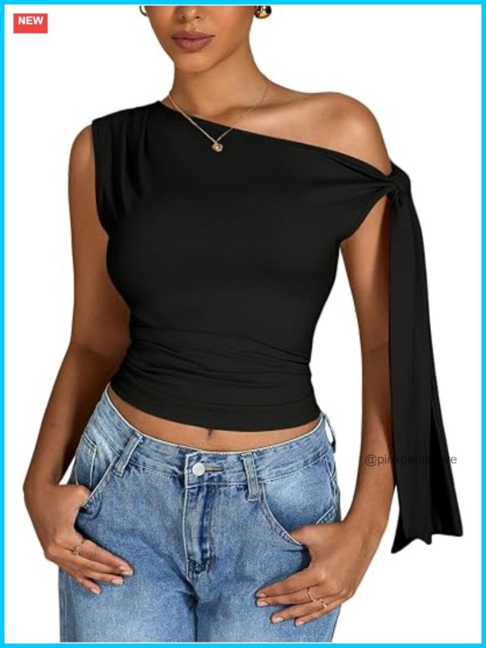 Ruched Off-Shoulder Tank Top Asymmetrical Neck Tie Knot Going Out Top